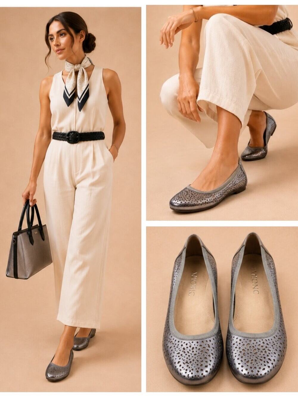 Vionic Robyn Metallic Perforated Leather Ballet Flats Size 6 GUC  S4230